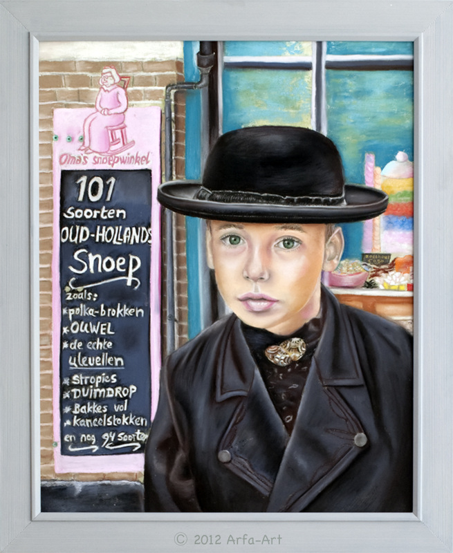 Foto van Arfa-Art, jongen in Veere voor snoepwinkel